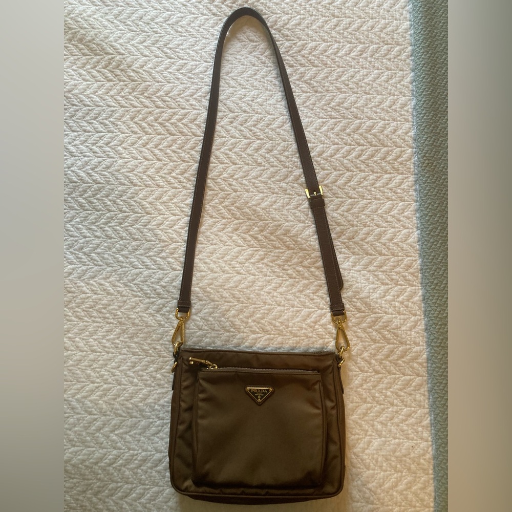 Authentic crossbody Prada nylon with leather strap and gold hardware